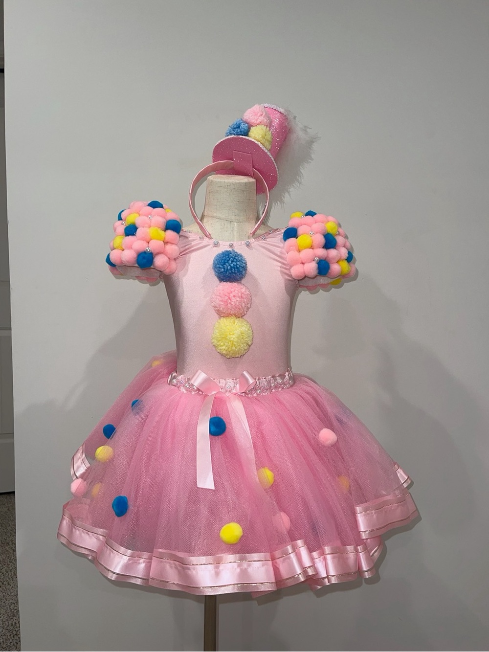 Pink Pom-Pom Tutu Costume with Mini Top Hat